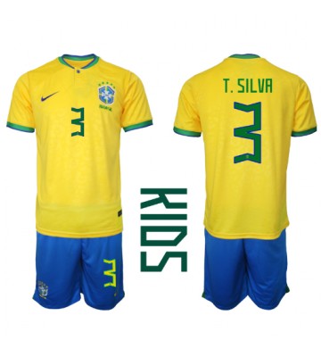 Brasilien Thiago Silva #3 babykläder Hemmatröja barn VM 2022 Korta ärmar (+ Korta byxor)